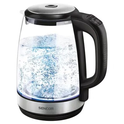 Sencor SWK 2090BK Electric Kettle, Volume 2.0L, 50-100 °C, Power Input: 2200 W, Central 360°,Glass, Black Line
