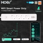 Moes WPS-X-EU16M-2U1C-EN ჭკვიანი გადამგრძლებელი 4 სოკეტით, 2 USB და 1 Type-C პორტით Wi-Fi