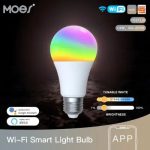 Moes WB-TDA14-RCW-E27-MS Wi-Fi E27 ტიპის ჭკვიანი ფერადი LED ნათურა დიმირებით, თეთრი ნათების ტემპერატურის რეგულირებით და RGB განათებით 14 ვატი, 1521 ლუ