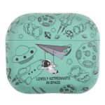 For Apple AirPods 3 TPU Water Transfer Printing Earphone Charging Case Shockproof Protective Cover - Green Astronaut