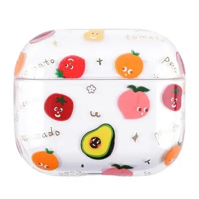 For Apple AirPods 3 Fruit Flower Pattern Gold Stamping Hard PC Earphone Charging Box Protective Case Cover