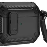 For Apple AirPods Pro 2 TPU + PC Earphone Protective Case Earbud Charging Box Drop-proof Cover with Carabiner - Black
