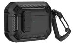 For Apple AirPods Pro 2 TPU + PC Earphone Protective Case Earbud Charging Box Drop-proof Cover with Carabiner - Black