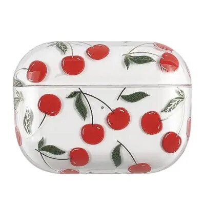 Pro 2 Hard PC Earbud Case Lacquered Fruit Flower Pattern Bluetooth Earphone Protective Cover - Cherry