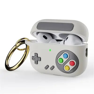 AirPods Pro 2 , Game Console Design Earbuds Anti-drop Cover with Ring Buckle - White