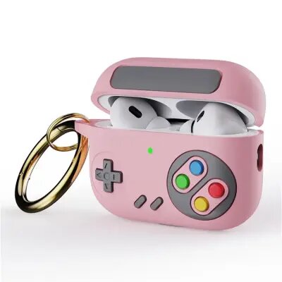 AirPods Pro 2 , Game Console Design Earbuds Anti-drop Cover with Ring Buckle - Pink