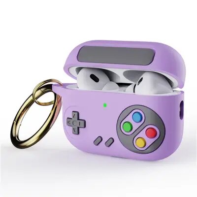 AirPods Pro 2 , Game Console Design Earbuds Anti-drop Cover with Ring Buckle - Purple