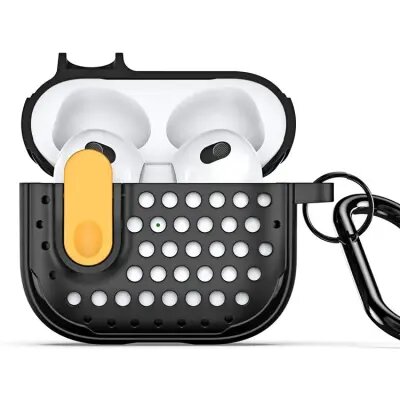 For Apple AirPods 3 DUX DUCIS PECM Series  Case TPU+PC Protective Cover with Keychain - Black+Yellow