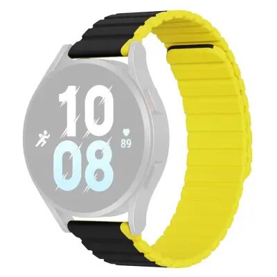 47mm Magnetic Watch Band 20mm Dual Color Silicone Strap - Black+Yel