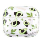 for Apple AirPods 3 Fruit Flower Pattern Gold Stamping Hard PC Earphone Charging Box Protective Case Cover - Avocado