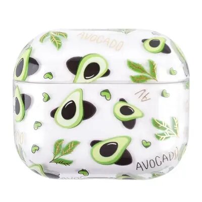 for Apple AirPods 3 Fruit Flower Pattern Gold Stamping Hard PC Earphone Charging Box Protective Case Cover - Avocado