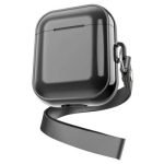 For Apple AirPods Pro 2 Charging Case Cover with Strap, Bluetooth Headset Soft TPU Case - Black