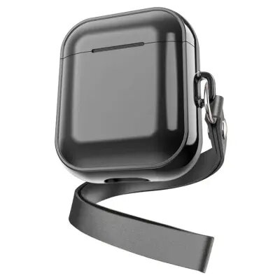 For Apple AirPods Pro 2 Charging Case Cover with Strap, Bluetooth Headset Soft TPU Case - Black