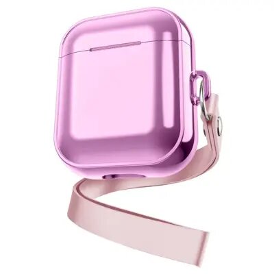 For Apple AirPods Pro 2 Charging Case Cover with Strap, Bluetooth Headset Soft TPU Case - Rose Pink