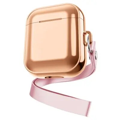 For Apple AirPods Pro 2 Charging Case Cover with Strap, Bluetooth Headset Soft TPU Case - Rose Gold