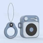 For Apple AirPods 2nd gen.Silicone Earphone Case+Finger Ring Strap - Blue