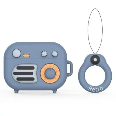 For Apple AirPods Pro Phonograph Shape Silicone Protective Case with Strap - Blue