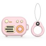 For Apple AirPods Pro Phonograph Shape Silicone Protective Case with Strap - Pink
