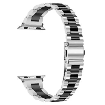 Watch4 316L Stainless Steel 3-Bead Watch Strap 20mm Replace Band - Silver+Black