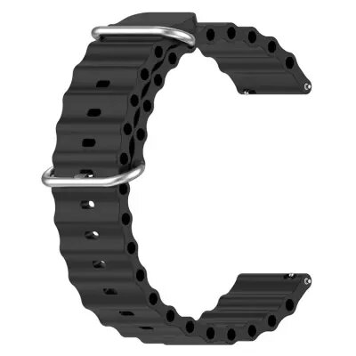 Gear Sport Universal 20mm Wave Design Silicone Replacement Strap Solid Color Wrist Band - Black