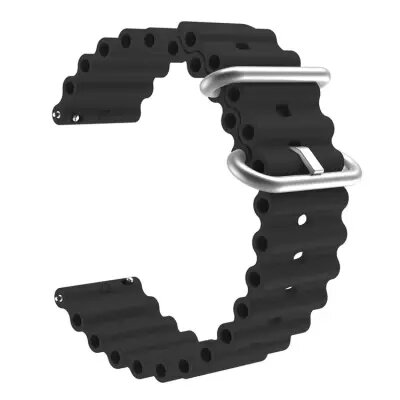 Watch 5 Pro 20mm Universal Silicone Watch Strap Solid Color Adjustable Wrist Band - Black