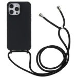 Shockproof Cover for iPhone 15 Pro Slim Case TPU Phone Shell with Long Strap - Black