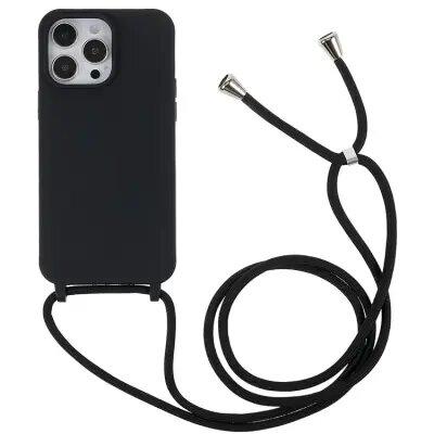 Shockproof Cover for iPhone 15 Pro Slim Case TPU Phone Shell with Long Strap - Black