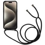 Shockproof Cover for iPhone 15 Pro Slim Case TPU Phone Shell with Long Strap - Black