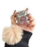 For Apple AirPods 2nd gen.Anti-Drop Cover Lip Leopard Pattern TPU Headset Case with Hair-Ball Pendant