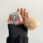 For Apple AirPods 2nd gen.Anti-Drop Cover Lip Leopard Pattern TPU Headset Case with Hair-Ball Pendant
