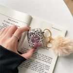 For Apple AirPods 2nd gen.Anti-Drop Cover Lip Leopard Pattern TPU Headset Case with Hair-Ball Pendant