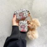 For Apple AirPods 2nd gen.Anti-Drop Cover Lip Leopard Pattern TPU Headset Case with Hair-Ball Pendant