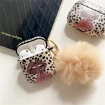 For Apple AirPods 2nd gen.Anti-Drop Cover Lip Leopard Pattern TPU Headset Case with Hair-Ball Pendant