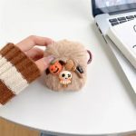 For Apple AirPods 2nd gen. Little Ghost Skull Earphone Case Soft Fluff Earbud Cover with Ring Buckle - Khaki