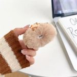 For Apple AirPods 2nd gen. Little Ghost Skull Earphone Case Soft Fluff Earbud Cover with Ring Buckle - Khaki