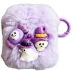For Apple AirPods 2nd gen. Little Ghost Skull Earphone Case Soft Fluff Earbud Cover with Ring Buckle - Purple