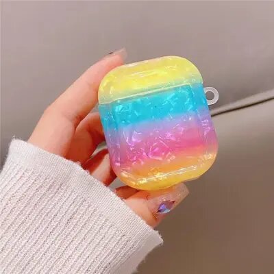 For Apple AirPods 2nd gen. Gradient Shell Grain Square Earphone Case with Pendant - Colorful