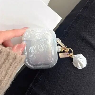 For Apple AirPods 2nd gen. Gradient Shell Grain Square Earphone Case with Pendant - Black
