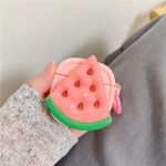 For Apple AirPods 2nd gen. Creative Fruit Earphone Case Silicone Cover with Buckle - Watermelon