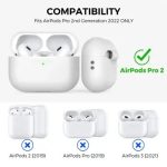 AHASTYLE PT187-G Shockproof Silicone Case for Apple AirPods Pro 2 Earphone Charging Bin Drop Protection Cover with Carrying Loop Strap - White