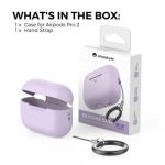 AHASTYLE PT187-G Shockproof Silicone Case for Apple AirPods Pro 2 Earphone Charging Bin Drop Protection Cover with Carrying Loop Strap - Purple