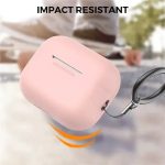 AHASTYLE PT187-G Shockproof Silicone Case for Apple AirPods Pro 2 Earphone Charging Bin Drop Protection Cover with Carrying Loop Strap - Pink