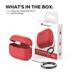 AHASTYLE PT187-G Shockproof Silicone Case for Apple AirPods Pro 2 Earphone Charging Bin Drop Protection Cover with Carrying Loop Strap - Red