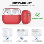 AHASTYLE PT187-G Shockproof Silicone Case for Apple AirPods Pro 2 Earphone Charging Bin Drop Protection Cover with Carrying Loop Strap - Red
