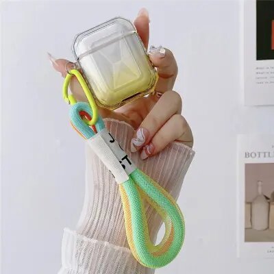 For Apple AirPods 2nd gen.Gradient Color TPU Protective Case Cover with Strap - Yellow