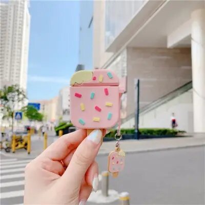 For Apple AirPods 2nd gen. Chocolate Ice Cream Silicone Bluetooth Earphone Case - Pink