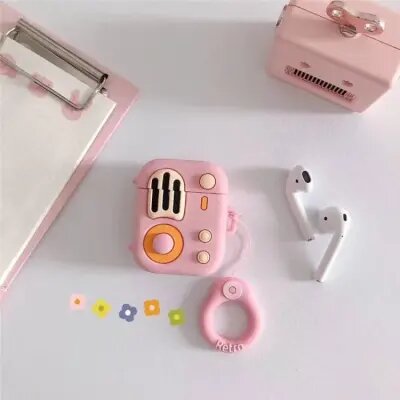 For Apple AirPods 2nd gen. Silicone Case Retro Radio Wireless Earphones Protector - Pink