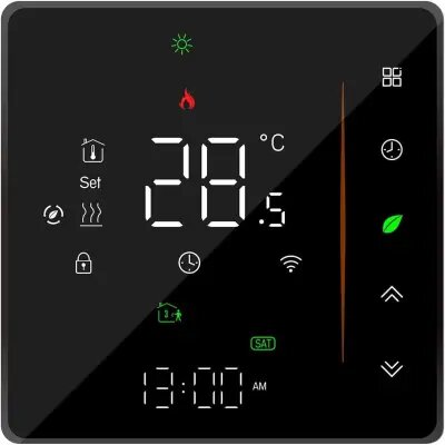 Moes WHT-S01-GB-WH-MS WIFi ჭკვიანი თერმოსტატი იატაკის ელექტრო გათბობისათვის