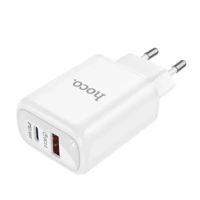 Hoco DC107 Cool dualport PD30W+QC3.0 charger USB-Type-C, USB--A White