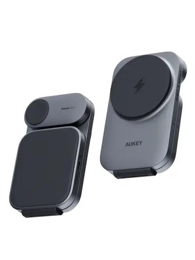 Aukey 3 in-1 15W LC-MC312 MagFusion Z Qi2 Foldable Wireless Charging Station Gray